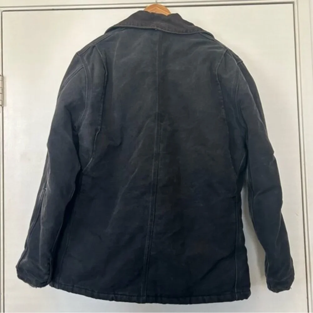 Vintage Carhartt Black Canvas Quilted Corduroy Collar Chore Work Jacket Size 48 - Picture 4 of 12